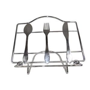 Utensils Spoon Fork Knife Cookbook Holder 9.5 x 8.5 inches Silver Metal Color